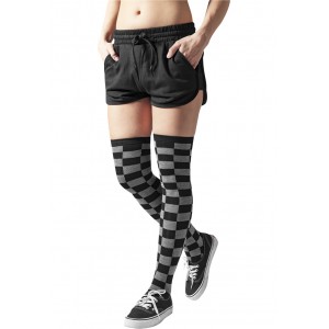 Ladies Skater  Black / Grey Checkerboard Over-knee Socks